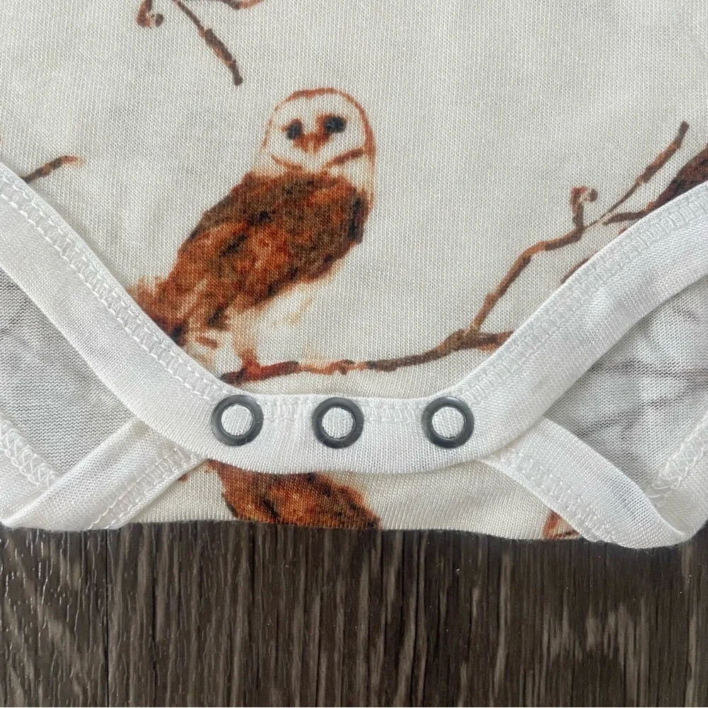 New! Milkbarn Owl Bamboo Long Sleeve One Piece 6-12 Months